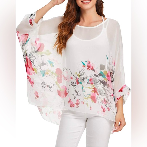 FeelMeStyle Tops - Women's Half Sleeve Blouse Dolman Chiffon Tops Oversized